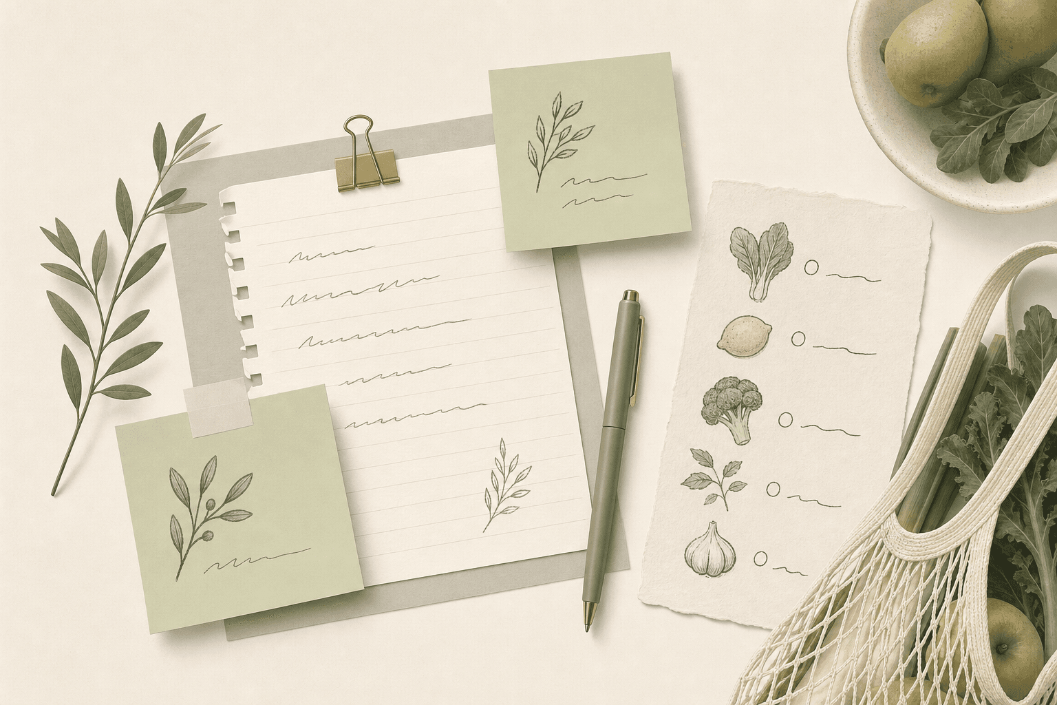 Illustration de notes et liste de courses